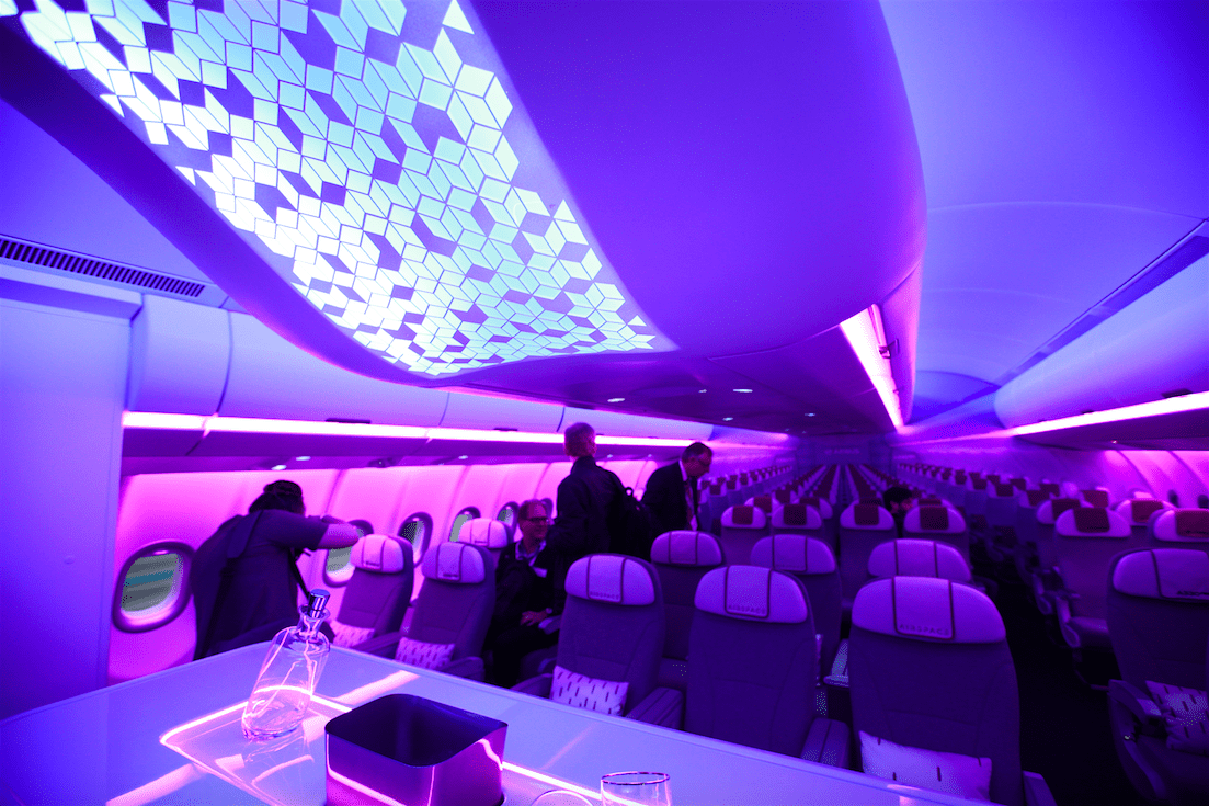 Airbus displays a mock-up of its Airspace cabin concept at Aircraft Interiors Expo. Image credit: Maxim Sergienko. 
