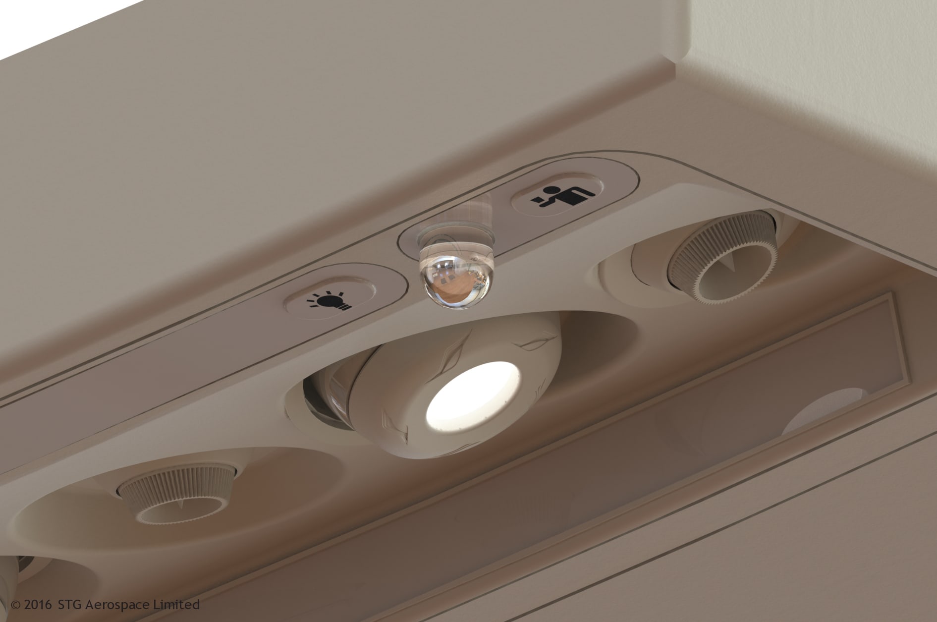 STG Aerospace's square-beam reading light, unveiled today. Image via STG Aerospace.