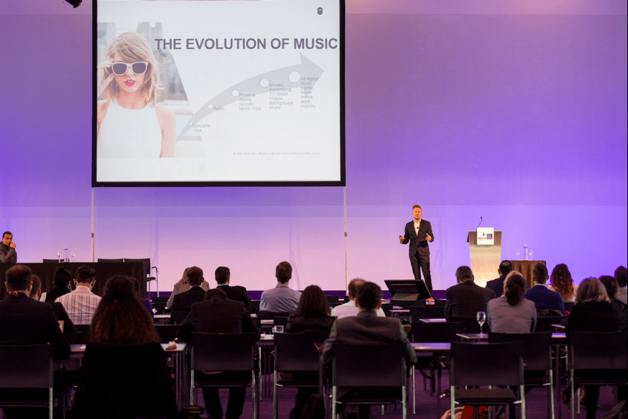 Claudius Boller, Universal Music MENA presenting at APEX MultiMedia Market, April 20, 2016. Image: Richard Theemling