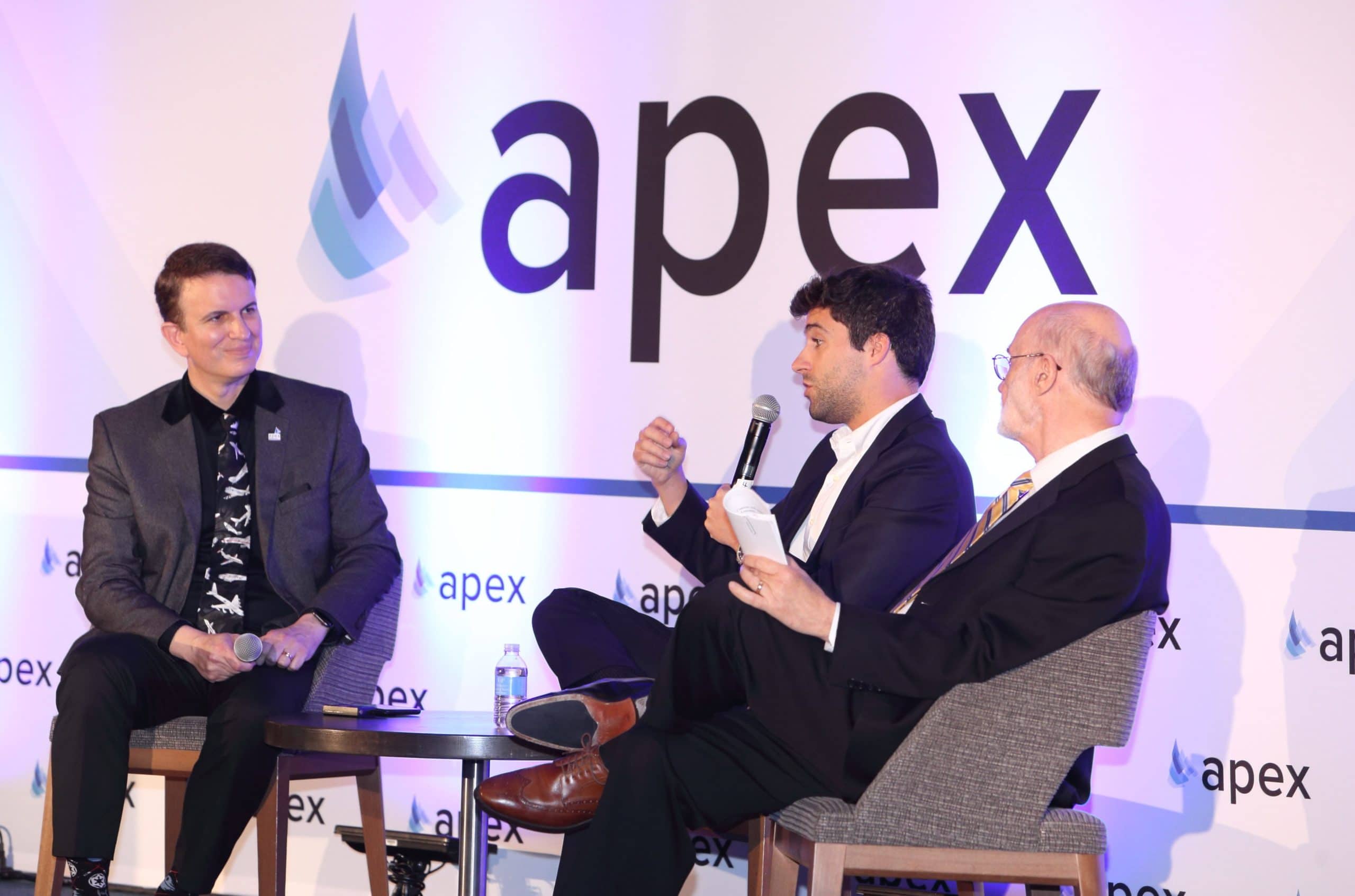 From left to right: Joe Leader, CEO, APEX; André Valera, director of Business Development, Touch Inflight; and Michael Childers, APEX Technology Committee Chair and APEX board member