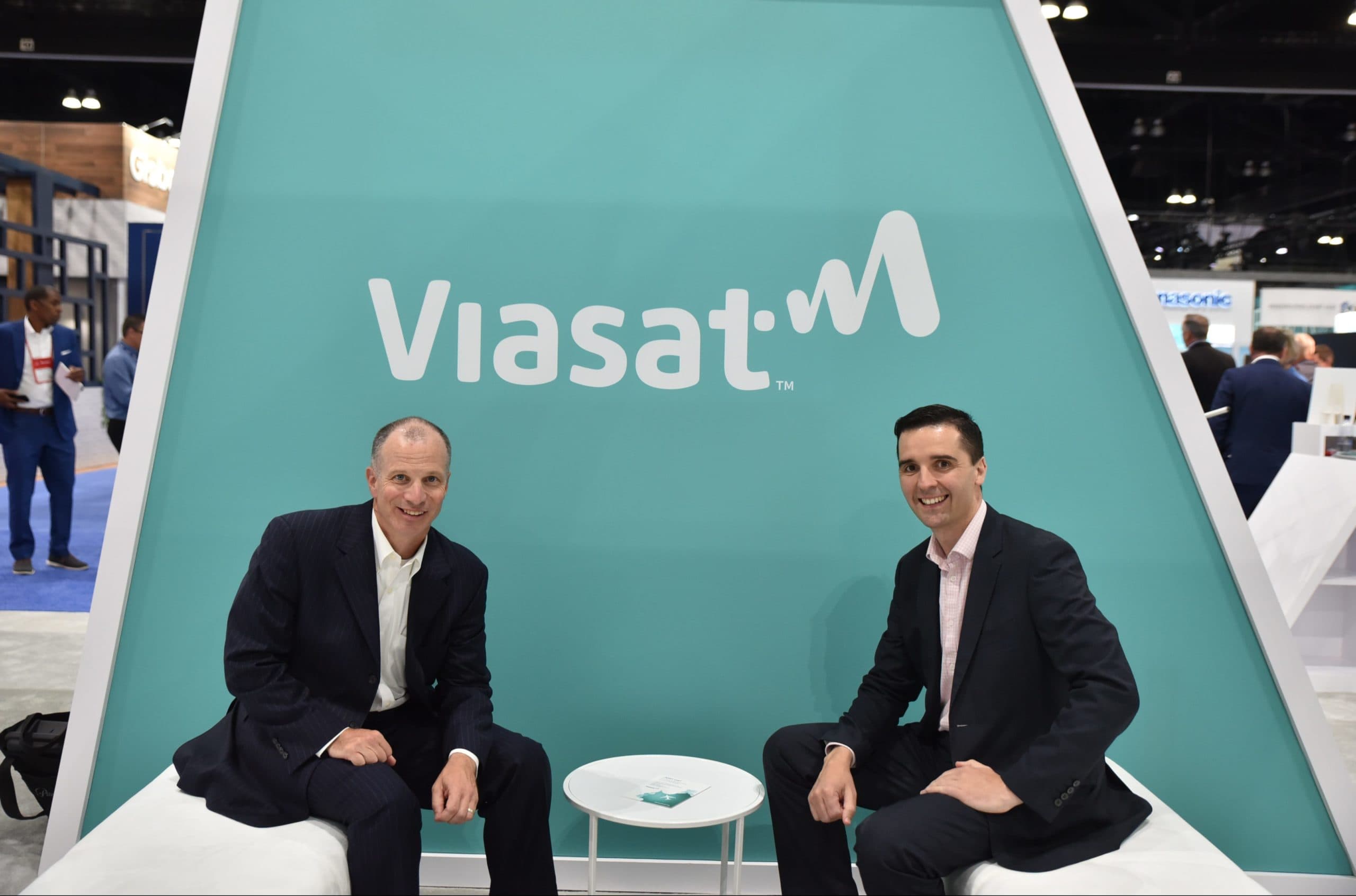 Pictured (left to right) Viasat's VP Commercial Mobility, Don Buchman; and Martin O Regan, managing director, Inflightflix. Image: Vance Walstra
